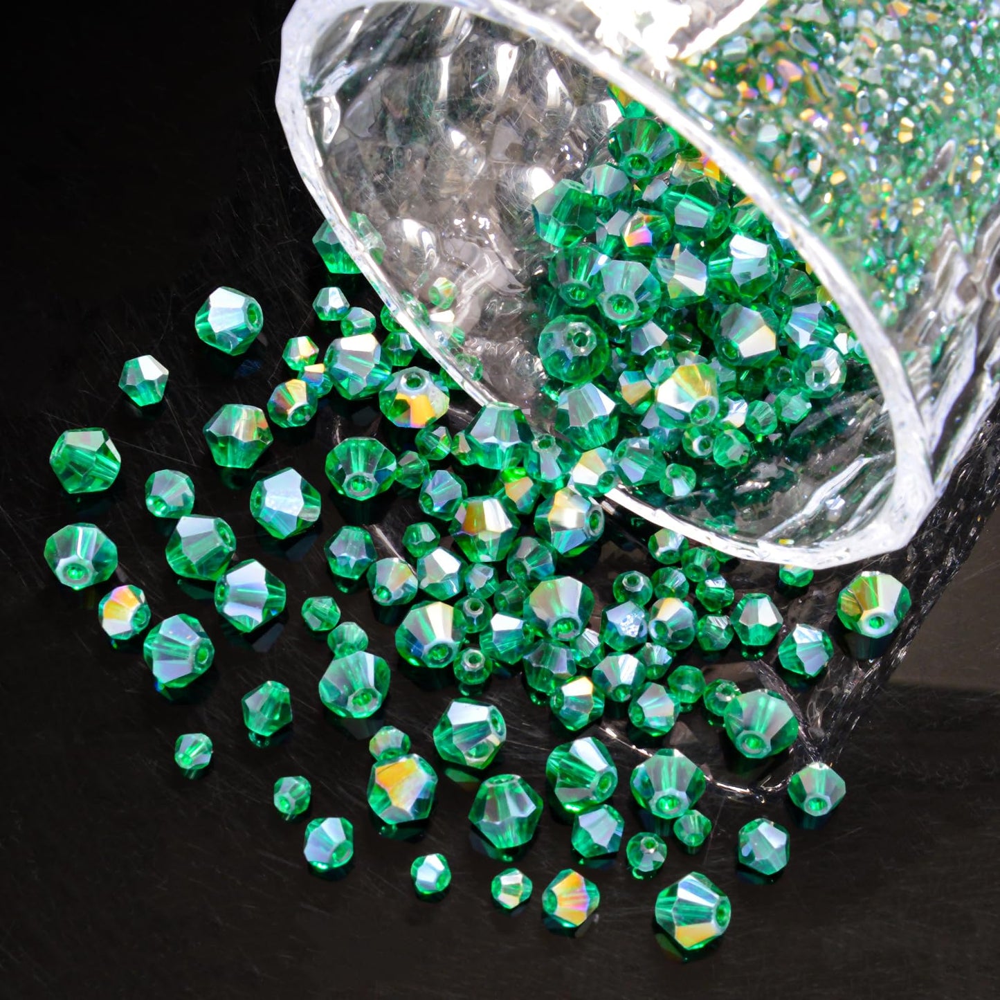 1550PCS Bicone Crystal Glass Beads Set for Jewelry Making, 3mm 4mm 6mm 8mm Sparkling Faceted Beads Sorted by Size for Bracelets, Necklaces, Suncatchers & DIY Crafts(Malachite Green)