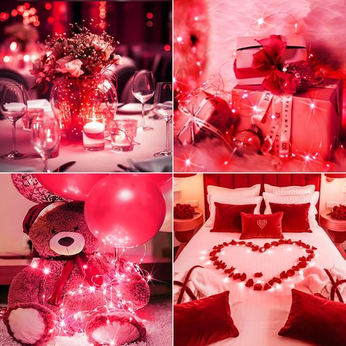 Btfarm 30 Pack Fairy Lights - Battery Operated 7ft 20 LED Twinkle Lights | Waterproof Mini Silver Wire for Christmas & Weddings - Red