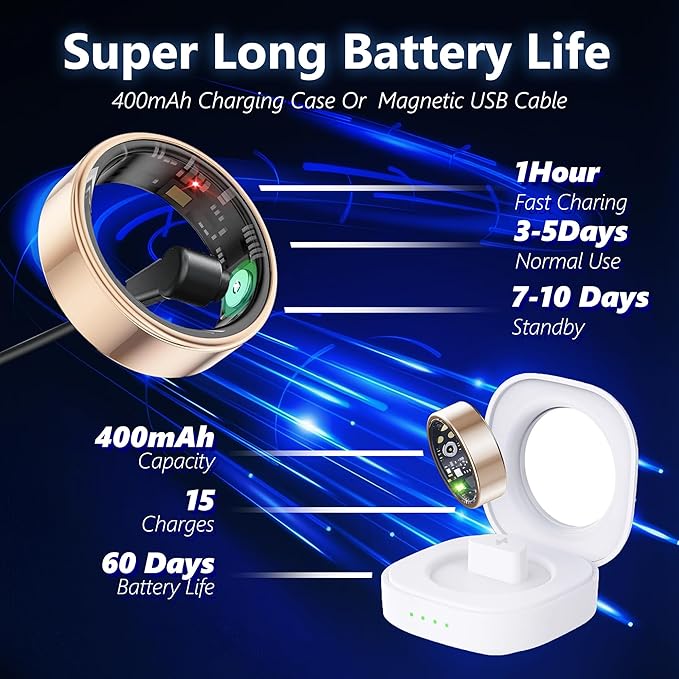 Smart Health Ring for Women Men Fitness Tracker with Heart Rate, Blood Oxygen, Blood Pressure, Sleep Monitoring, Step Counting, IP68 Waterproof for iOS and Android, No APP Fee, Gold 11