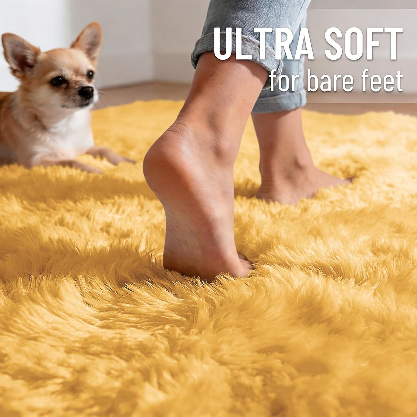 OLANLY Machine Washable 2x6 Runner Rug - Soft Fluffy Shaggy Indoor Carpet for Bedroom & Hallway | Mustard Yellow