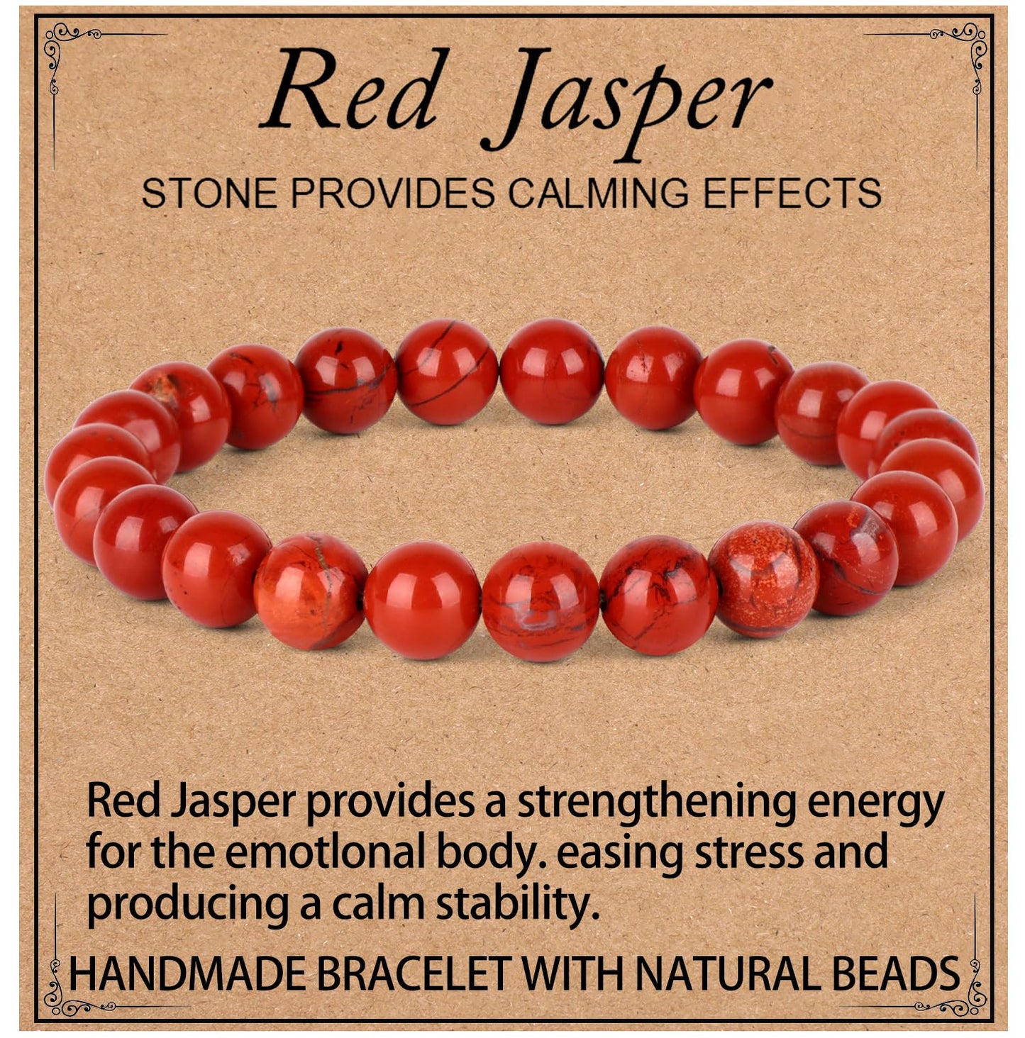 LPBeads Handmade Natural Gemstone Stretch Elastic 8mm Red Jasper Bracelet Healing Crystal Round Stone Beads Jewelry Gifts for Women Men