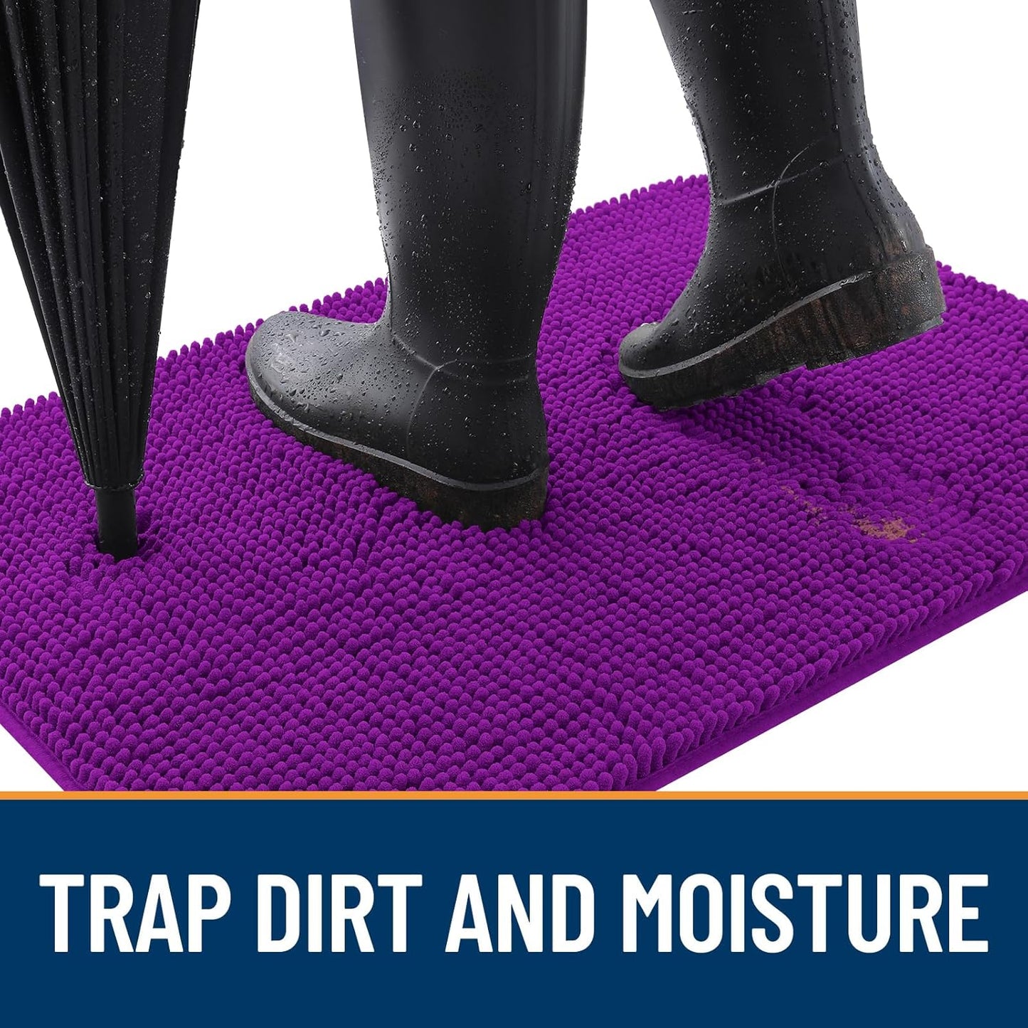 OLANLY Dog Door Mat - Absorbent Non-Slip Mud Mat for Indoor Use | 59x24 Inches, Quick Dry Chenille, Purple