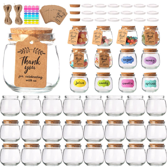 AIXIANG 20 Set 7oz Glass Jars with Cork Lid & Airtight Seal - Rustic Wedding Favors, Baby Shower Gifts, Candy & Spice Storage - Includes Twine, Labels (Multi-Purpose, Eco-Friendly)