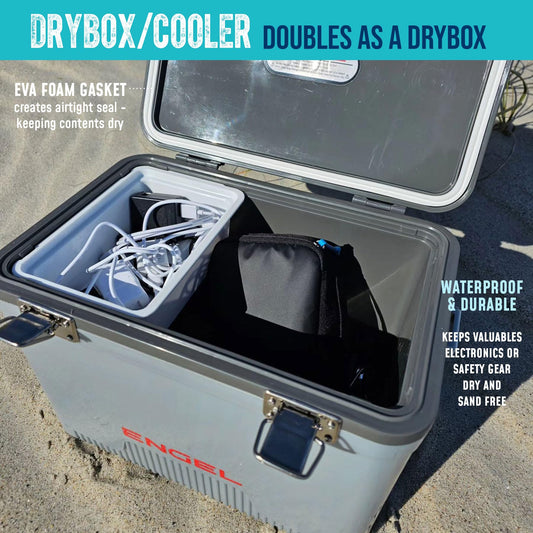 Engel UC19-RWB 19 Quart Fishing Live Bait Dry Box Ice Cooler with Stain/Odor-Resistant Surface and Shoulder Strap, USE Red, White and Blue with American Flag