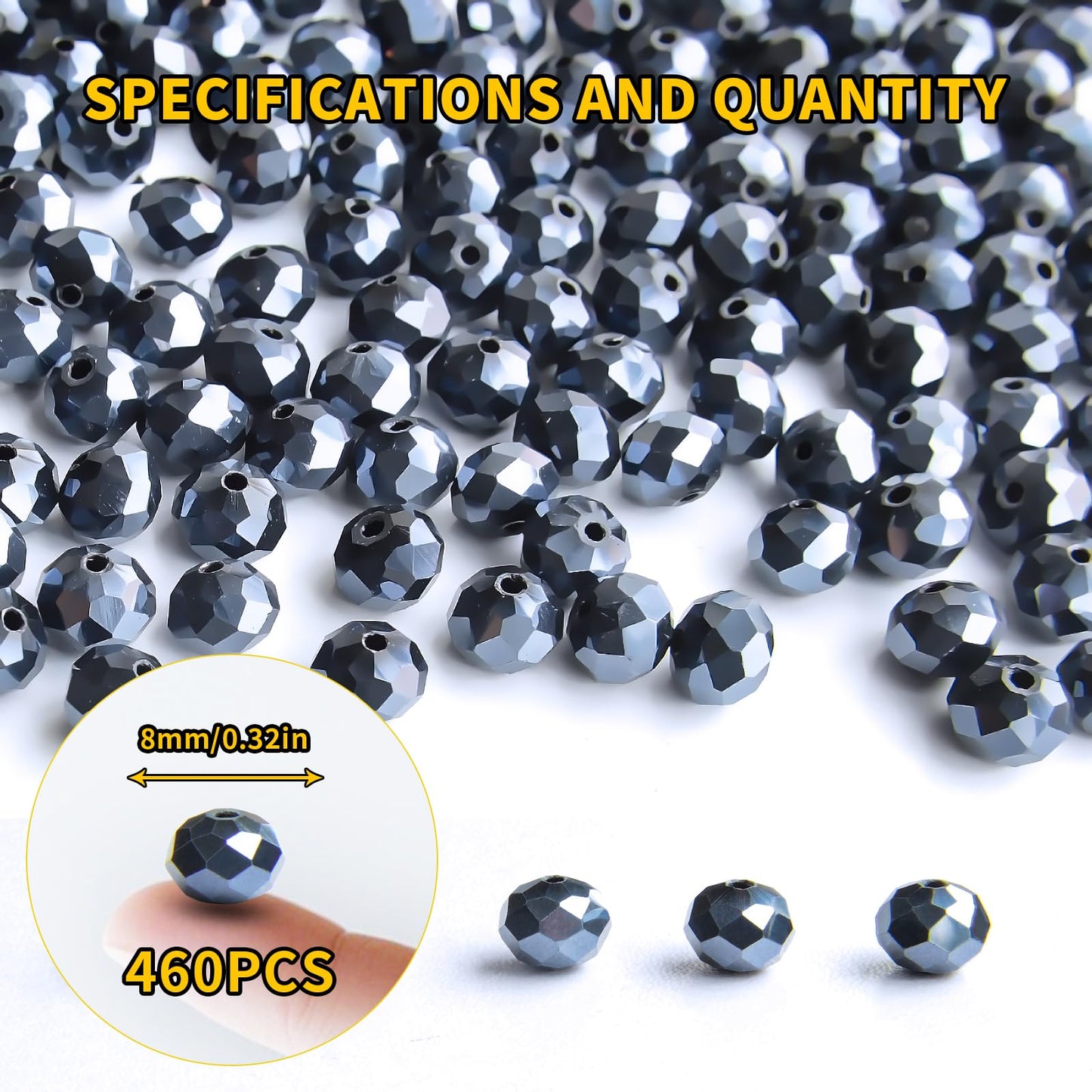 Laopottbeads 460Pcs 8mm Crystal Glass Beads for Jewelry Making Beads for Bracelets Necklace Pendants Making Supplies(Navy Blue)