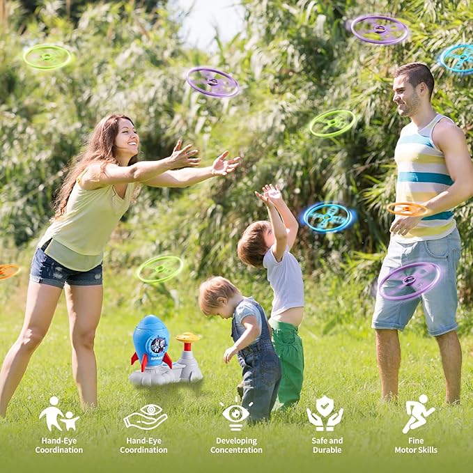 Outdoor Toys for Kids Ages 3-8: Flying Disc Launcher Toy Chasing Games - Summer Outside Yard Activities Chasing Toy for Toddlers Ages 3 4 5 6 7 8 Backyard Games Birthday Gift for Boys Girls, Blue