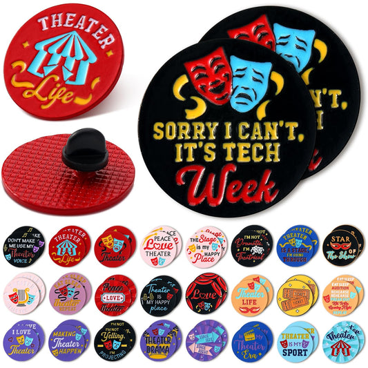 Huquary Theater Pins Bulk Musical Theater Gifts Broadway Comedy Tragedy Mask Enamel Pins Charms Performance Award Theater Lapel Badge for Drama Lovers Events Groups Party Favors(25 Pcs,Theater Theme)
