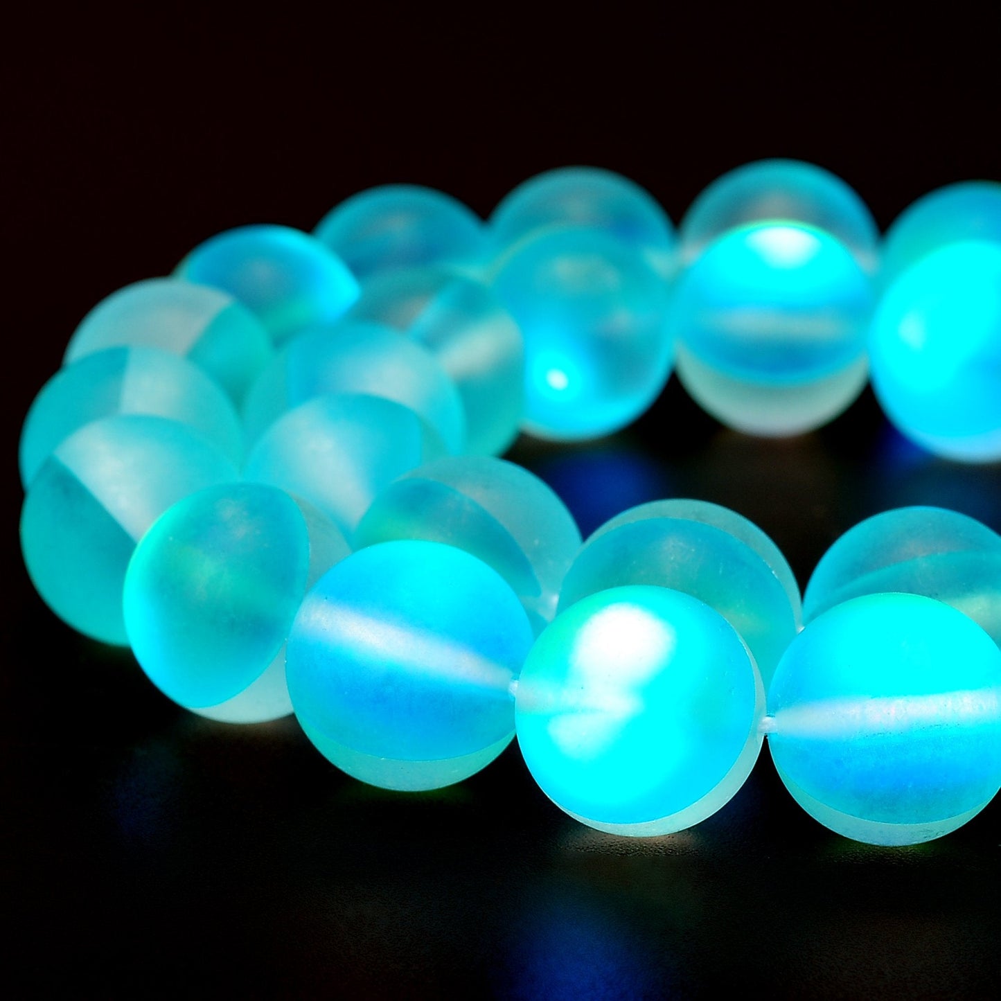 RUBYCA 8mm Round Moonstone Matte Crystal Glass Beads Aura for Jewelry Making Blue, 1 Strand