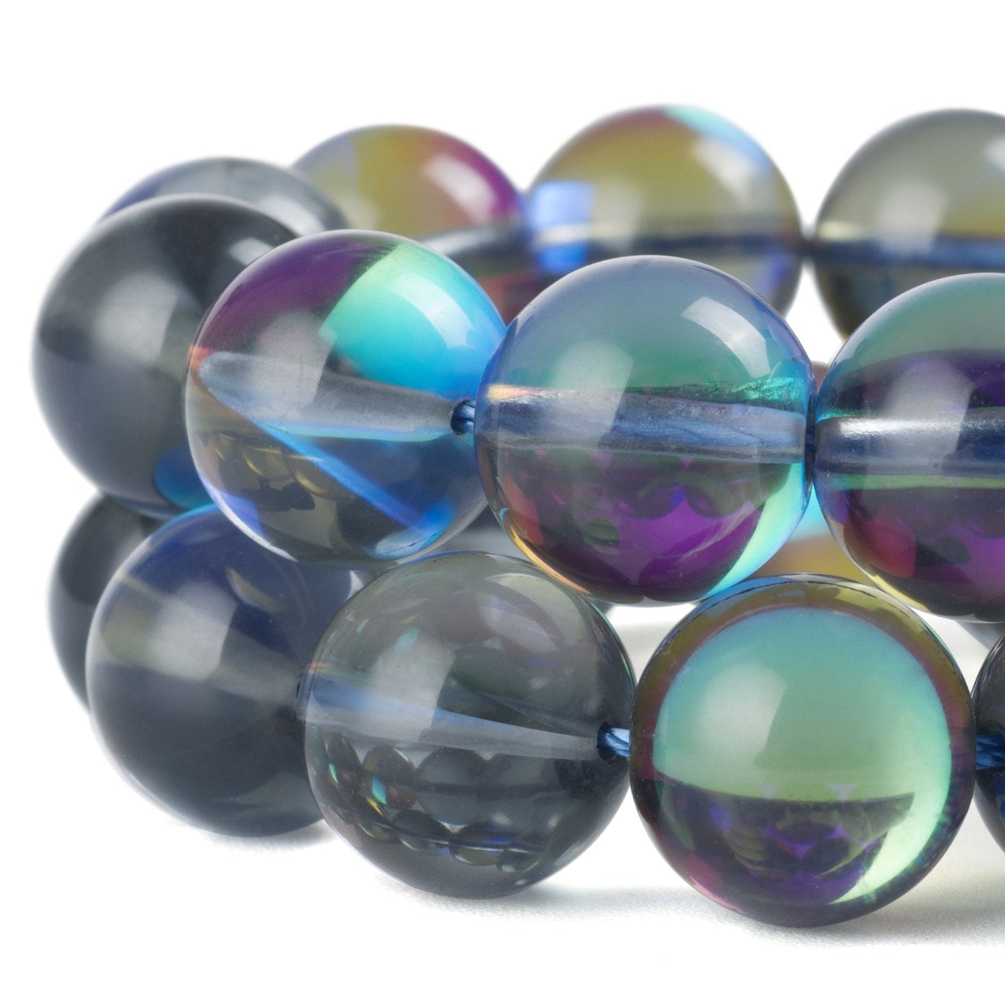 RUBYCA Round Moonstone Crystal Glass Beads Aura Iridescent for Jewelry Making (1 Strand, 8mm, Grey)