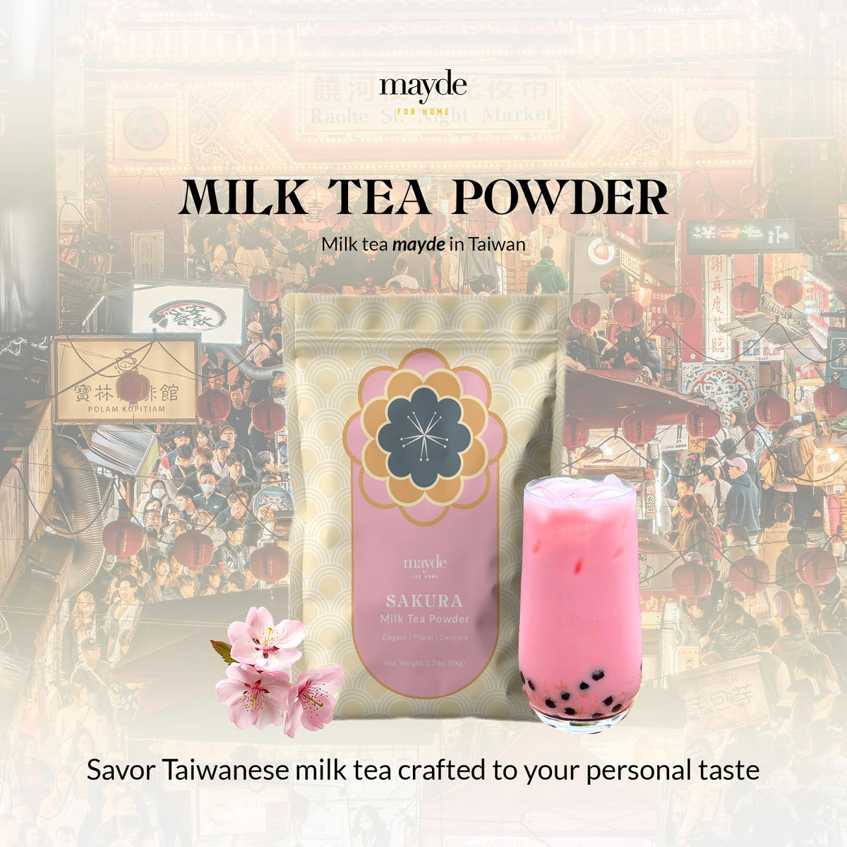 Mayde Sakura Milk Tea Powder, Instant MilkTea Powder From Taiwan, For Boba Milk Tea, 2.2 lbs