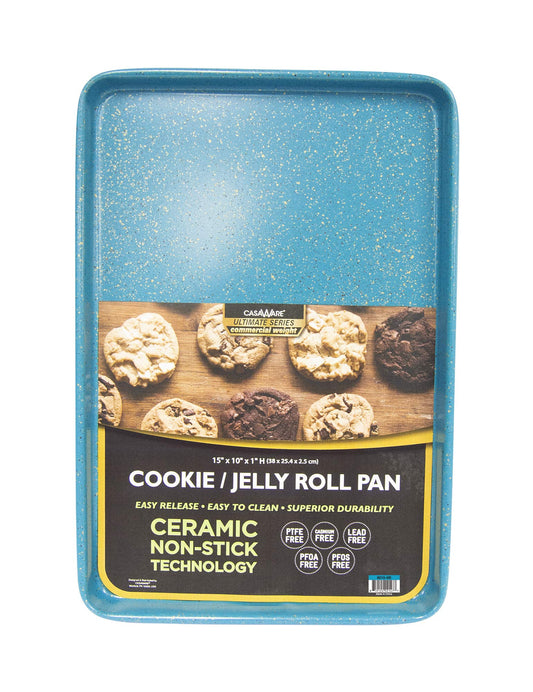 casaWare 15 x 10 x 1-Inch Ultimate Series Commercial Weight Ceramic Non-Stick Coating Cookie/Jelly Roll Pan (Blue Granite)