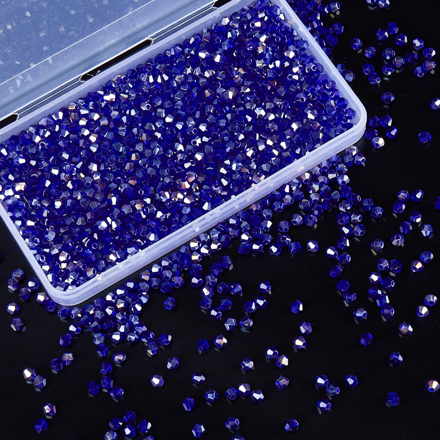 Laopottbeads 1100PCS 4mm Bicone Crystal Glass Beads for Jewelry Making, Sparkling Mini Beads for Suncatchers, DIY Bracelets & Craft Projects (AB Blue)