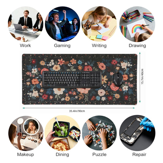 Floral XXL Large Mouse Pad with Stitched Edges, Anti-Slip Desk Mat for Keyboard and Mouse - Colorful Flower Pattern Office Decor, Home Computer Desk Pad Mat for Women, Ideal Desk Accessory