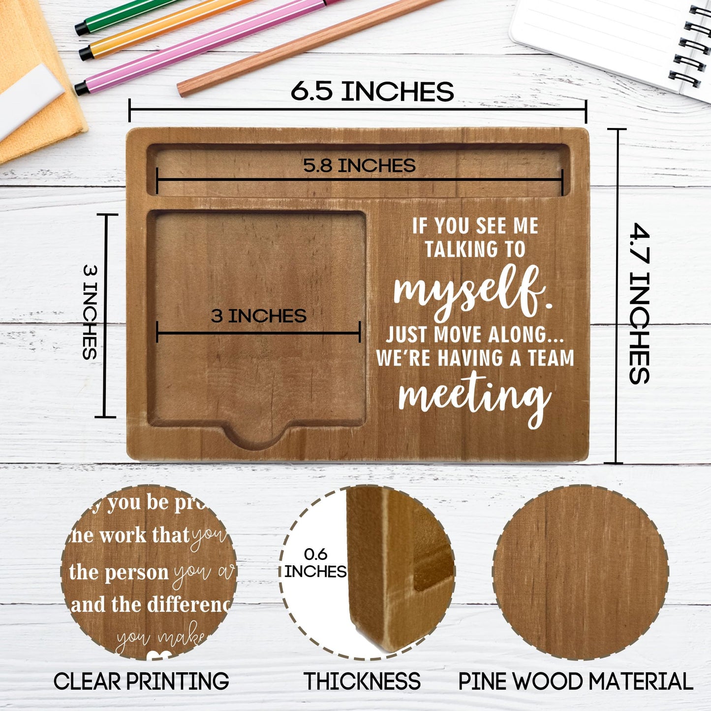 If You See Me Talking to Myself Decor Gift, Wooden Desk Note Pen Holder, Inspirational Quotes Office Desk Decor, Thank You Teachers Day Gifts for Colleague Family Friends-A06