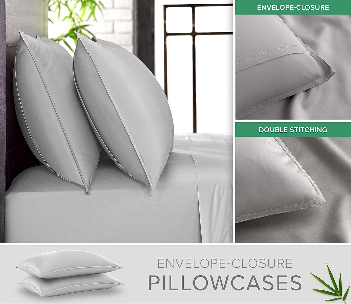 Pure Bamboo Full Bed Sheet Set - Luxuriously Soft & Cooling 100% Organic Viscose | Silver Pearl, Double Stitching