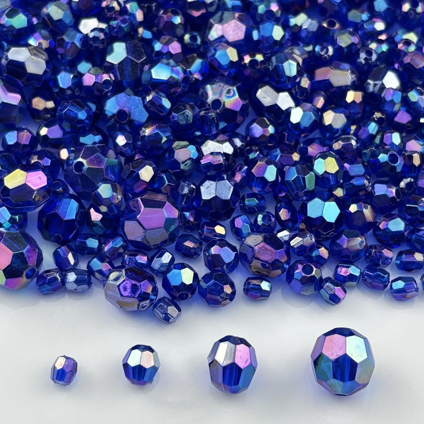 Pinhoollgo 1800pcs Acrylic Faceted Round Beads 4mm 6mm 8mm 10mm AB Colors Glossy Acrylic Round Spacer Beads with Hole for DIY Bracelet Necklace Jewelry Making Supplies Handmade Craft(Royal Blue AB)