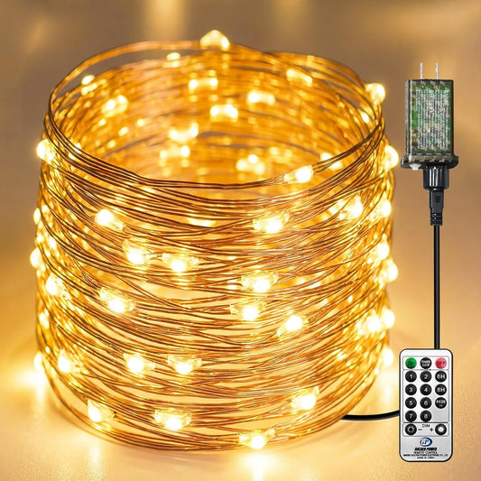 Skiennix 66 Ft LED Fairy Lights - 200 Remote-Controlled Twinkle Lights with 8 Modes & Timer | Warm White