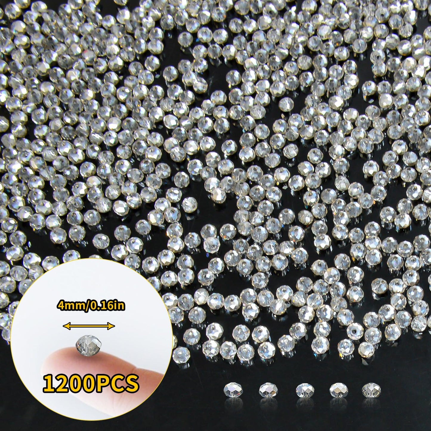 Laopottbeads 1200Pcs 4mm Crystal Glass Beads for Jewelry Making Beads for Bracelets Necklace Pendants Making Supplies(Gray)