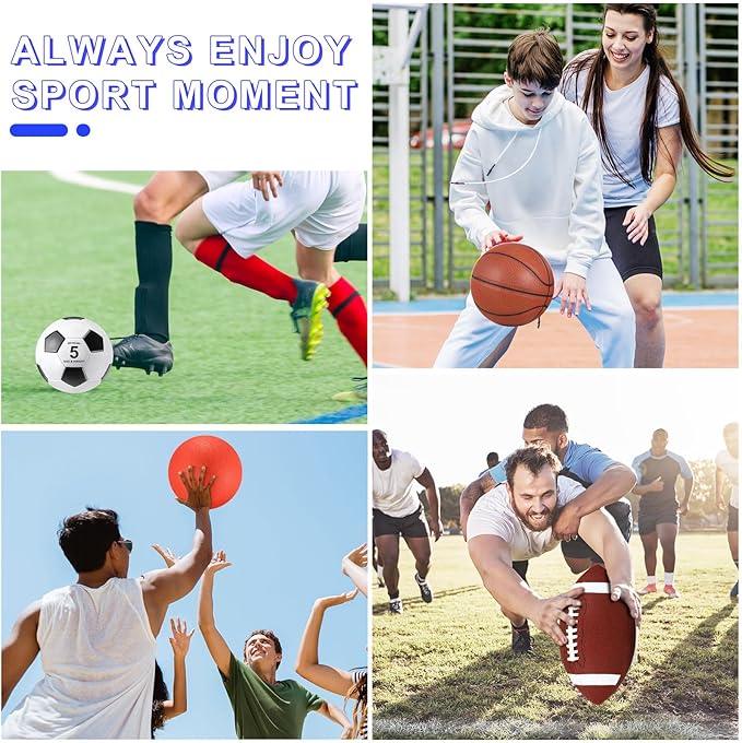 Deekin 8 Pcs Sports Balls Set for Adult Assorted Football Basketball Soccer Playground Balls Official Size with Bags Pumps Outdoor Sports Equipment Athletic Gift