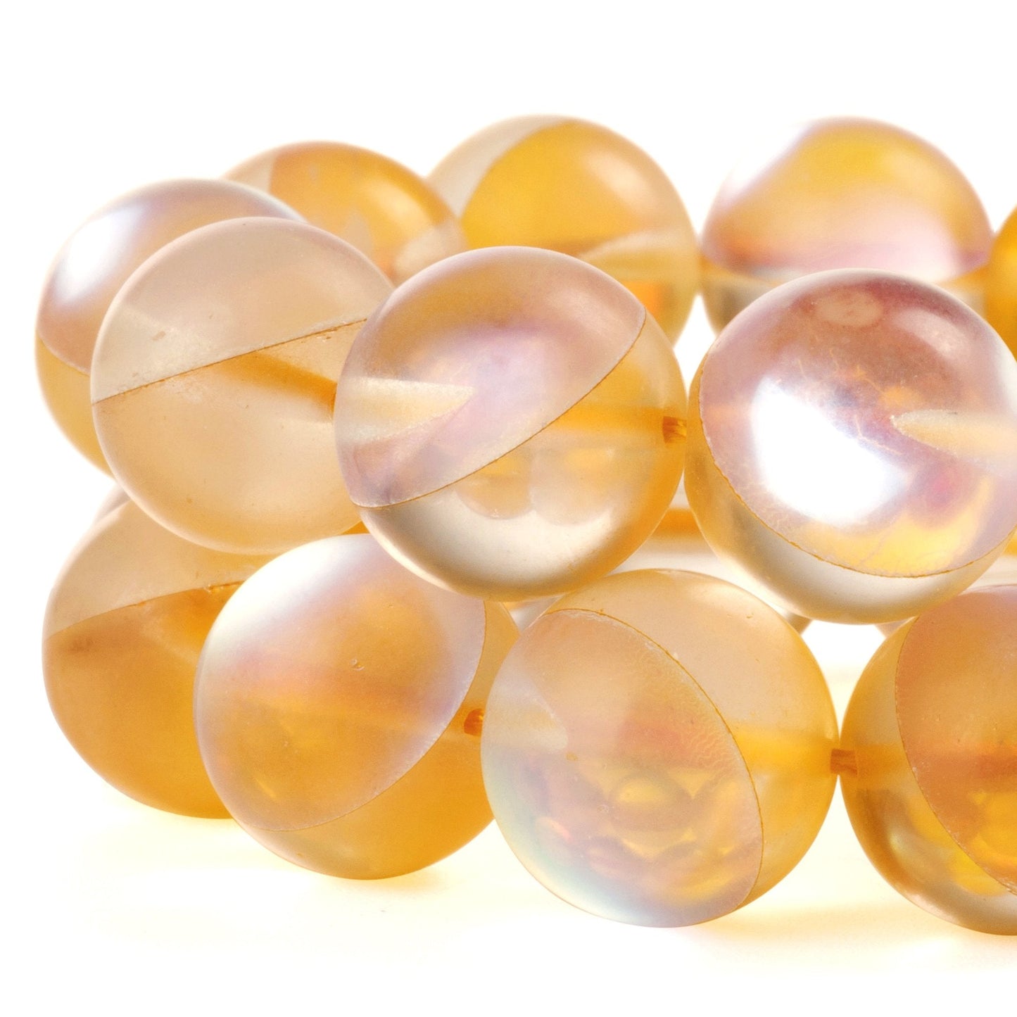 RUBYCA 10mm Round Moonstone Matte Crystal Glass Beads Aura for Jewelry Making Gold, 1 Strand