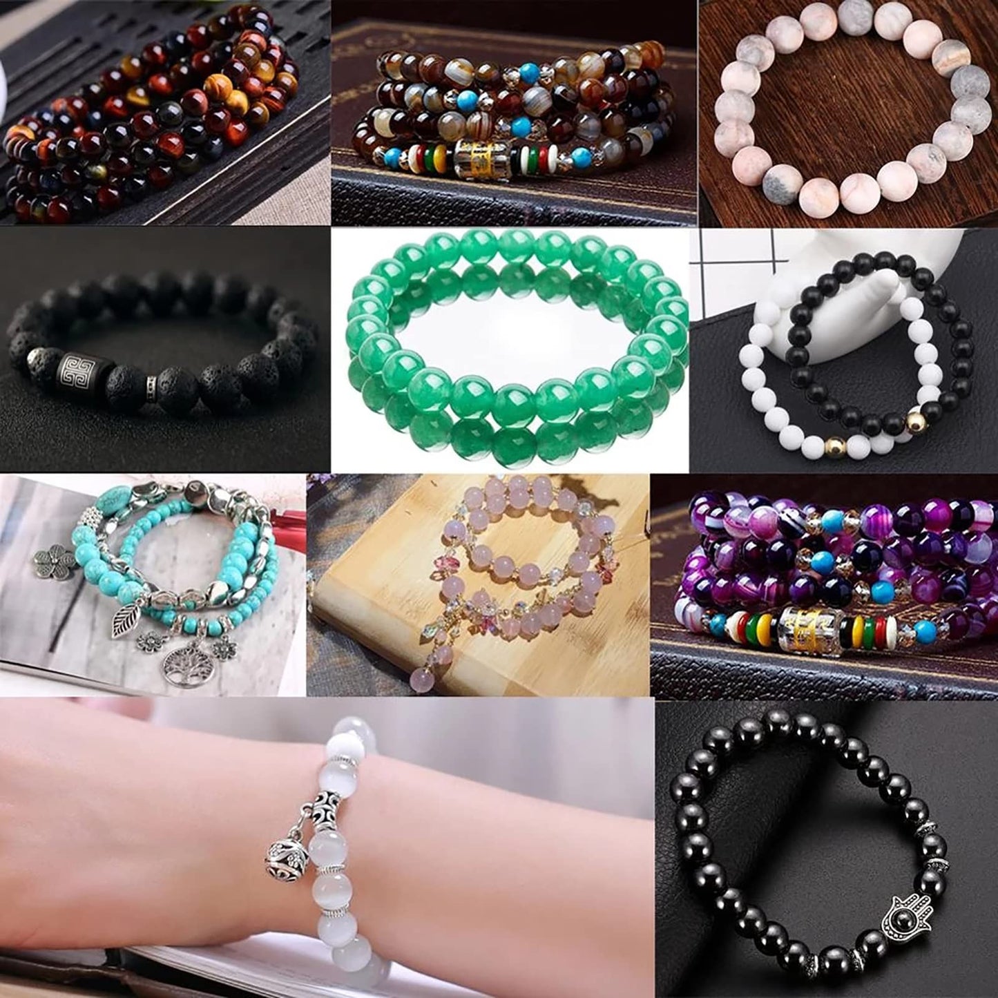 45pcs 8mm Natural Green Hair Quartz Stone Beads for Jewelry Making DIY Bracelet Necklace Accessories 15" Energy Healing Power Round Stone Beads(8mm, Green Hair Quartz)