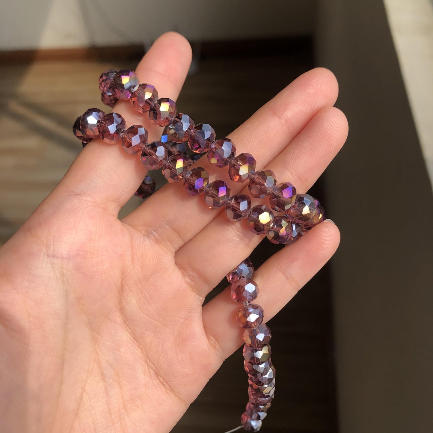 NITOPUPU 300pcs 8mm Crystal Glass Beads for Jewelry Making Faceted Rondelle Flat Beads for Bracelets Necklace Earrings DIY Crafts (Purple Crystal AB Bead)