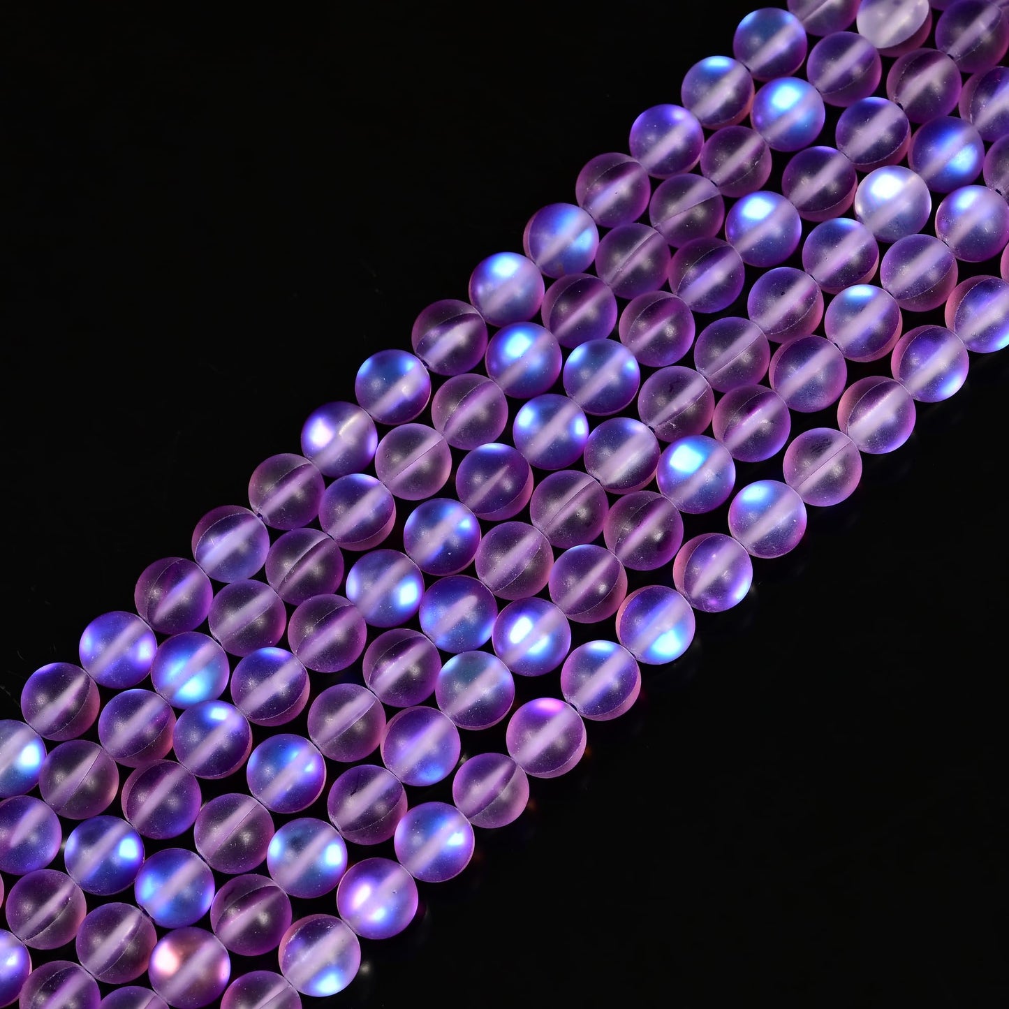 8mm Matte Purple Mermaid Aurora Crystal Glass Bead, Glitter Round Synthetic Moonstone Beads for Jewelry Making Bracelets