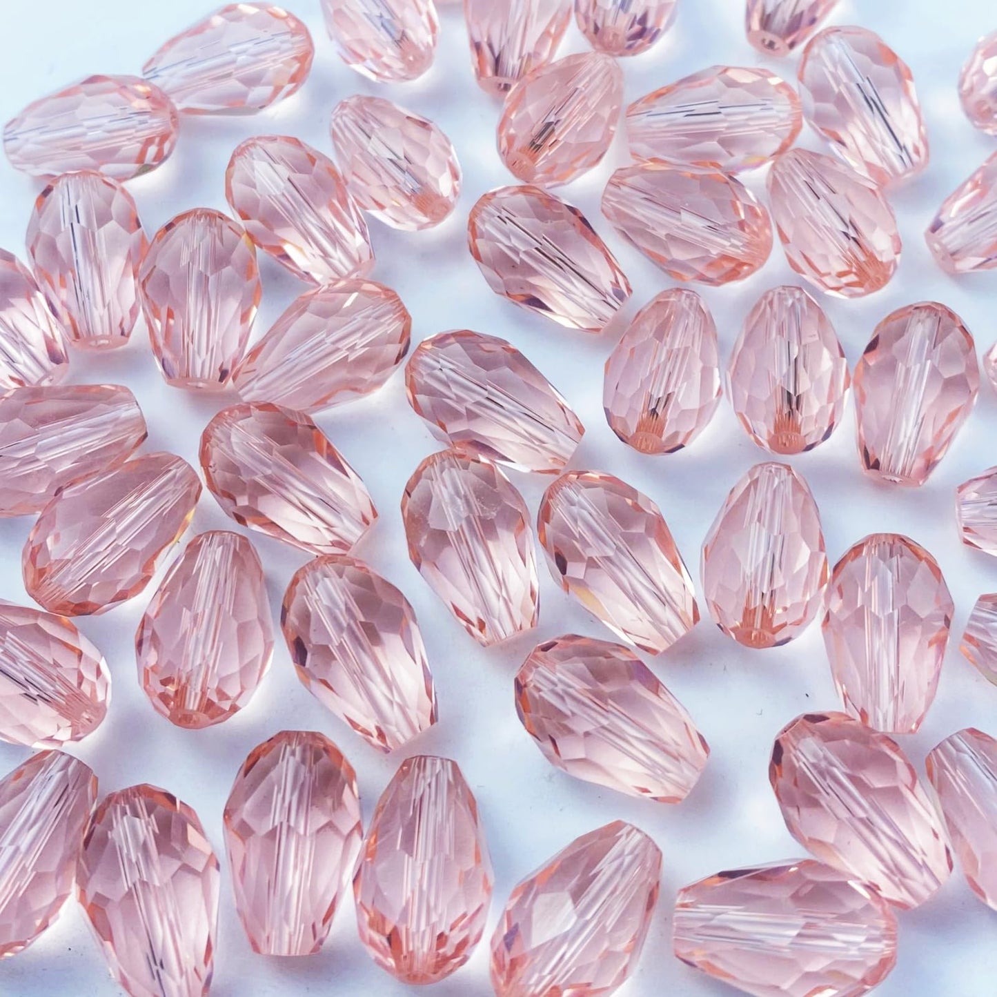 Honkoolly 50pcs 10x15mm Teardrop Crystal Glass Beads Vertical Hole Faceted Glass Teardrop Spacer Beads for Bracelets Necklace Earring DIY Jewelry Making Craft(Pink)