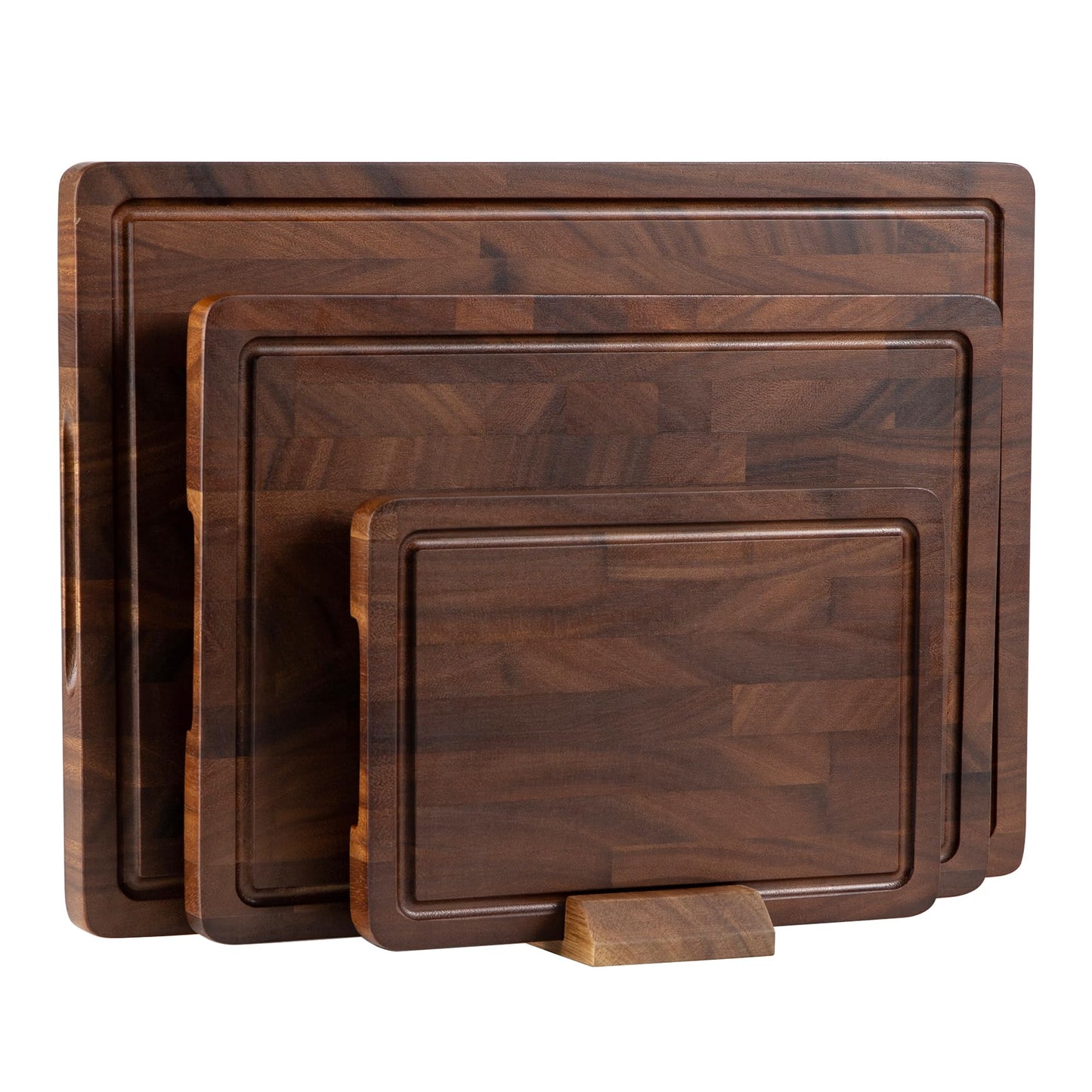 THETCHRY Walnut Wood Cutting Board Set, End Grain Cutting Boards for Kitchen with Handle, Non Toxic Wooden Charcuterie Boards Double Sided, Butcher Block for Meal Prep & Serving with Gift Box