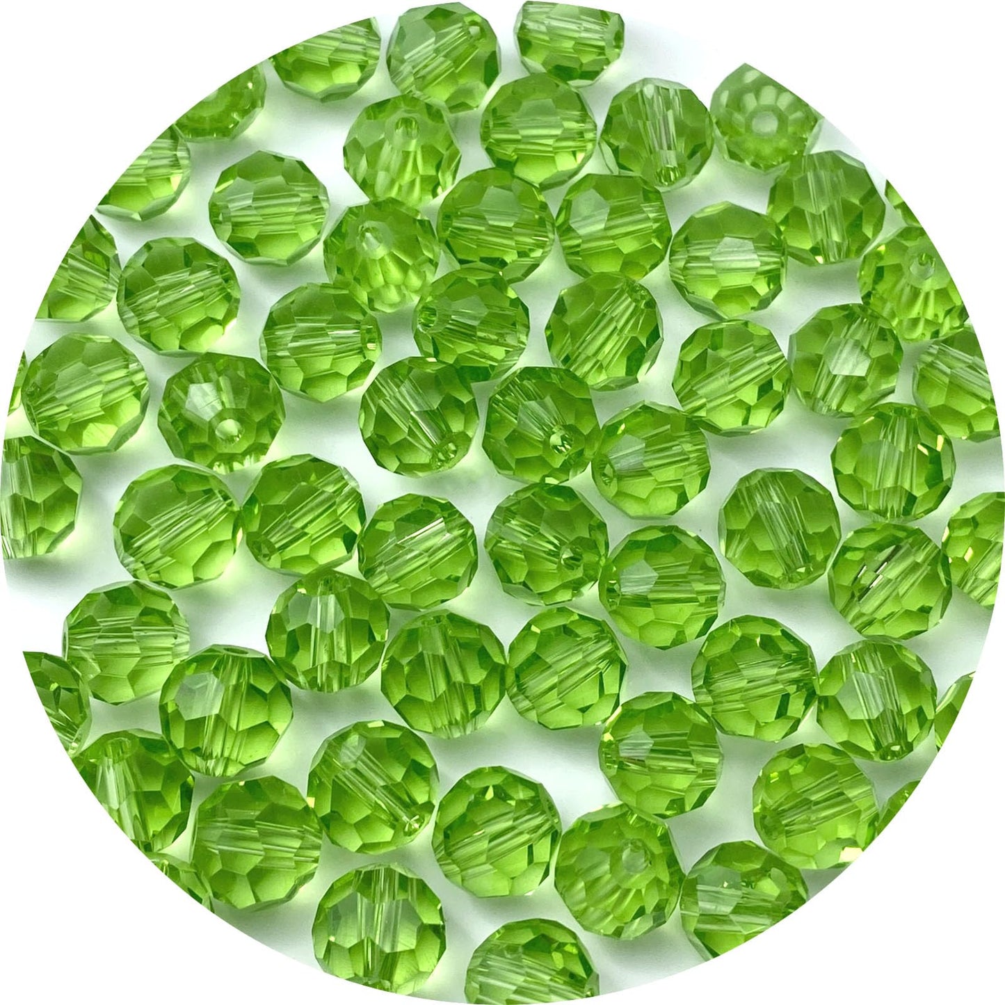 LIMAOLLY 70pcs 10mm Faceted Crystal Glass Beads Round Spacer Beads for Jewelry Making DIY Craft Making Necklace Bracelet Earring Wind Chimes Suncatchers Ornament(508-Light Green)