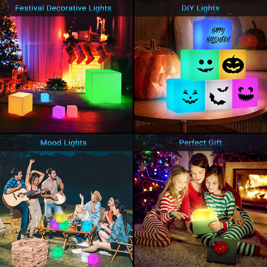 LOFTEK 7-inch LED Cube Lights, Rechargeable RGB 16 Colors Tesseract Cube, Cordless with Remote Control, IP65 Waterproof Pool Lights, Dimming Nursery Night Lights, Bedside Mood Lamp for Kids, Gift