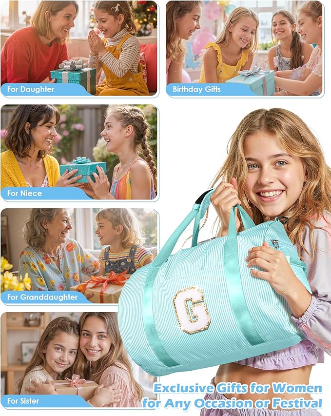 Fashionable Gifts for Girls, Girl Gym Bag, Kids Initial Overnight Duffel Bags with Shoe Compartment, Personalized Travel Bag with Makeup Pouch, Trendy Stuff for Teen Sister(Letter B)