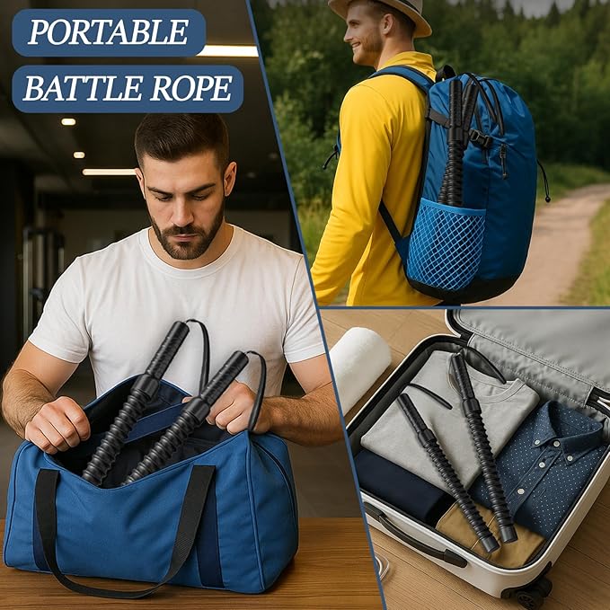 Ropeless Battle Ropes for Exercise Workout, Cordless Jump Rope, Portable Workout for Home Gym, Exercise Battle Ropes for HIIT Workouts, Low-Impact Cardio Training (2 Ropes with Gloves)