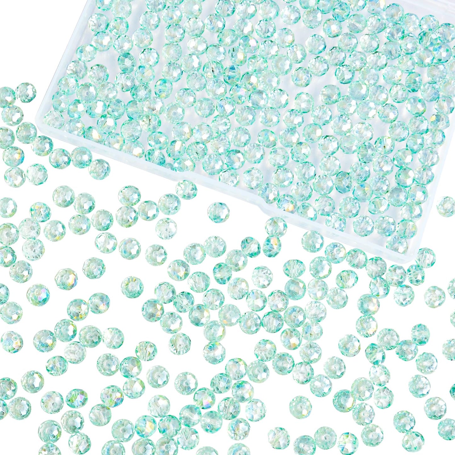 Laopottbeads 460Pcs 8mm Crystal Glass Beads for Jewelry Making Beads for Bracelets Necklace Pendants Making Supplies(Light Blue Green)