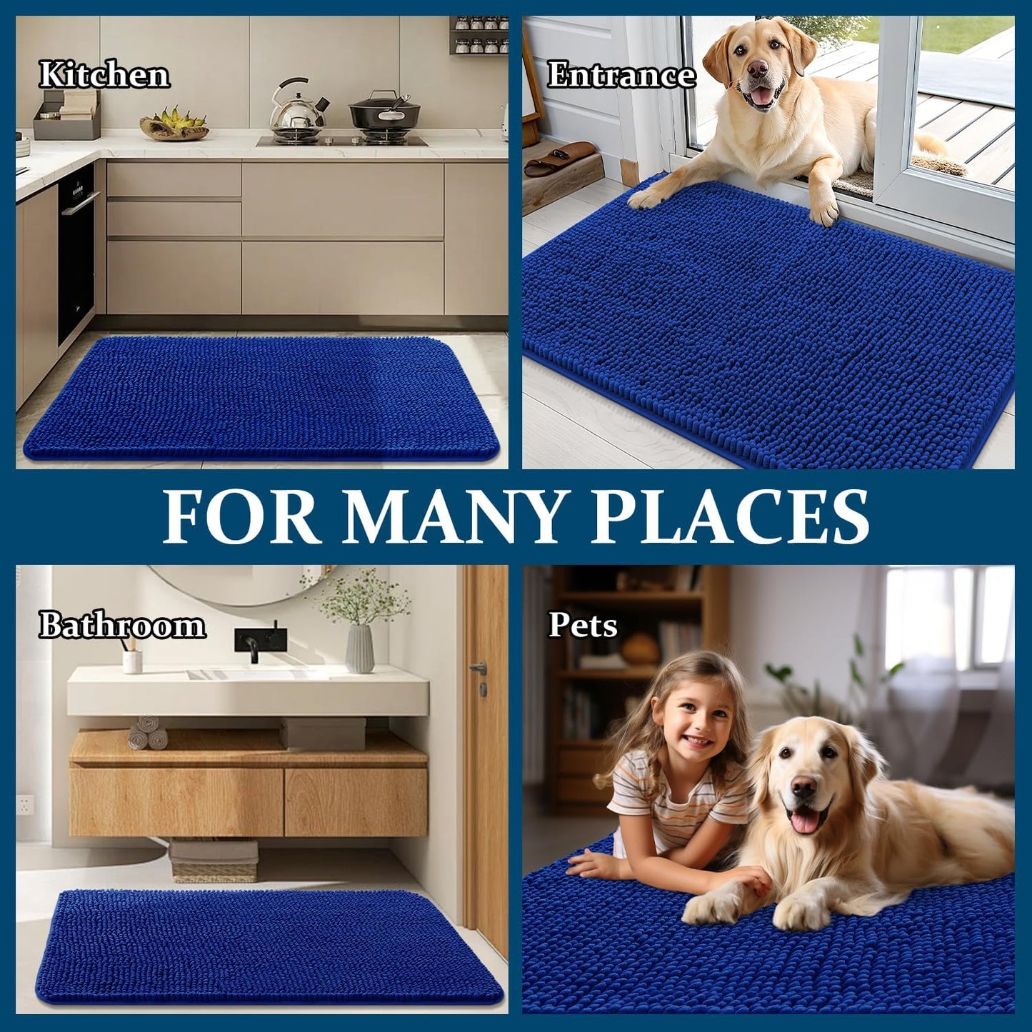 OLANLY Dog Door Mat - Absorbent Non-Slip Washable Doormat for Muddy Paws | 36x24 Royal Blue
