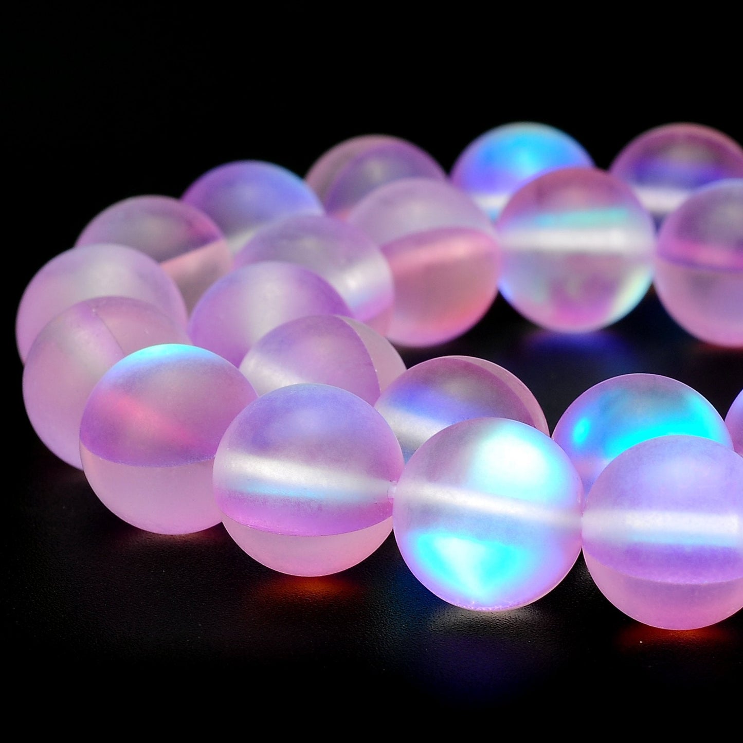 RUBYCA 12mm Round Moonstone Matte Crystal Glass Beads Aura for Jewelry Making Purple, 1 Strand