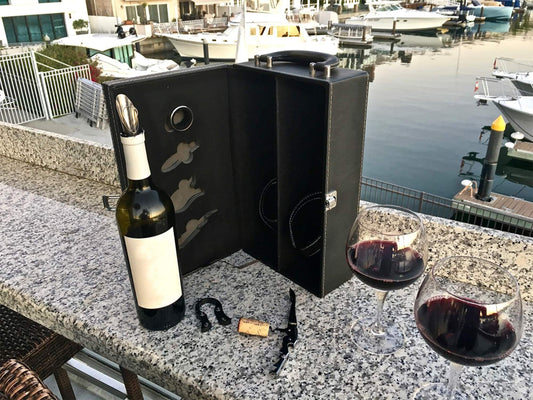 Digilant Lifestyle Top Handle Travel Two-Bottle Wine Carrier Case with 4 Piece Wine Accessory Set (Red)