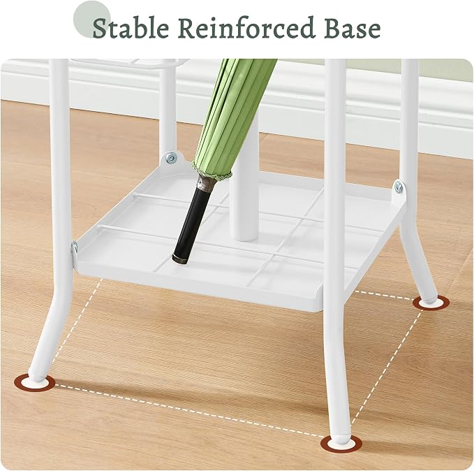FAVOOSTY Coat Rack Freestanding,Coat Rack Stand with Umbrella Holder,Metal Coat Tree with 12 Hooks,Tree Clothes Hat for Entryway, Hallway, Bedroom, Living Room & Office -White