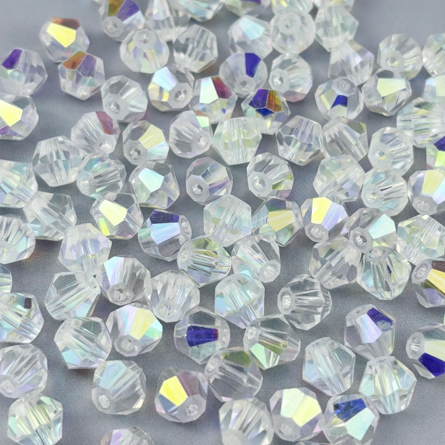 Pinhoollgo 100pcs 8mm Bicone Crystal Glass Beads Faceted Bicone Crystal Beads Bulk Glass Spacer Beads for Bracelets Necklace Pendants Earrings DIY Jewelry Craft Making(Crystal AB)