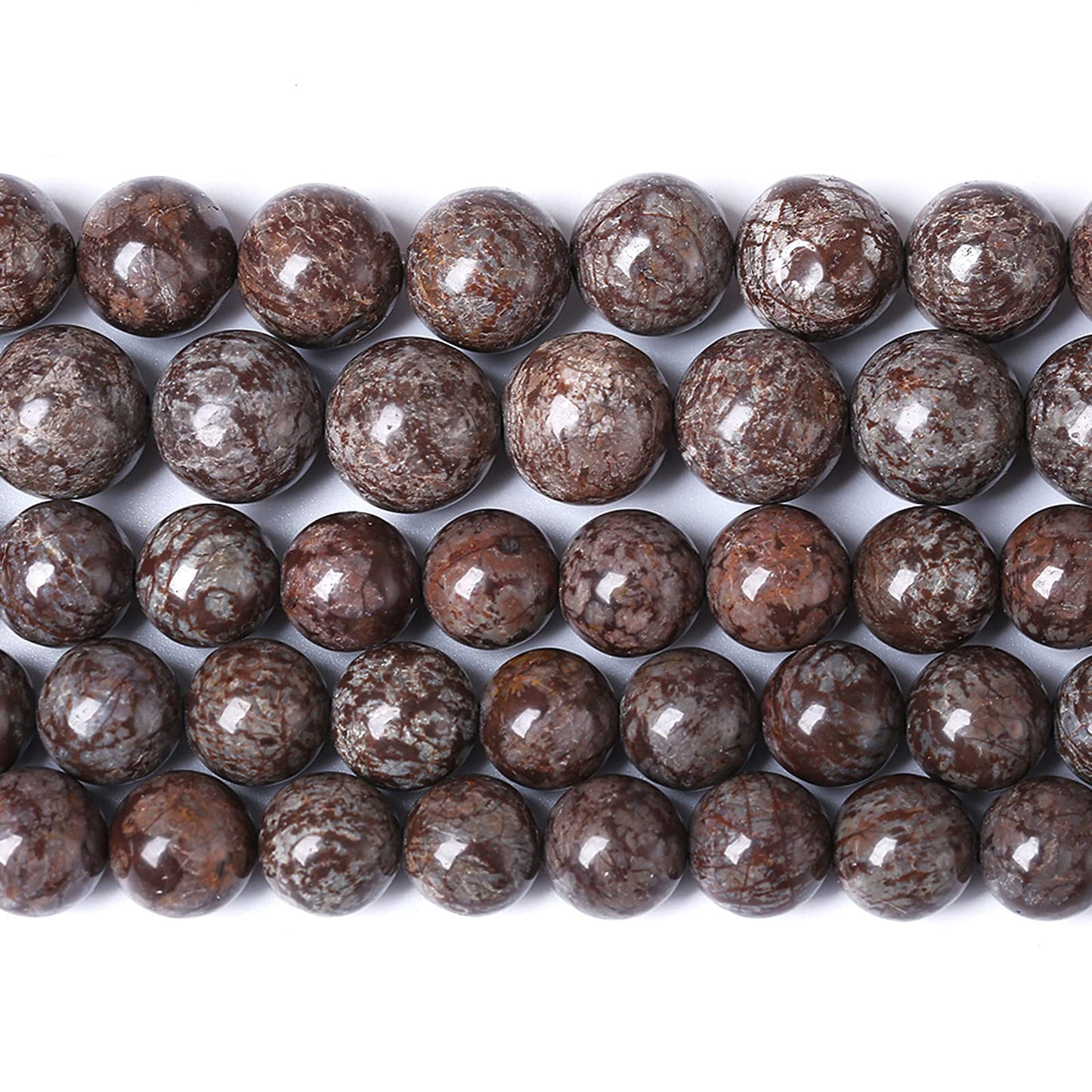 8MM 45PCS Natural Stone Brown Snowflake Jasper Obsidian Loose Beads for Jewelry Making DIY Bracelet