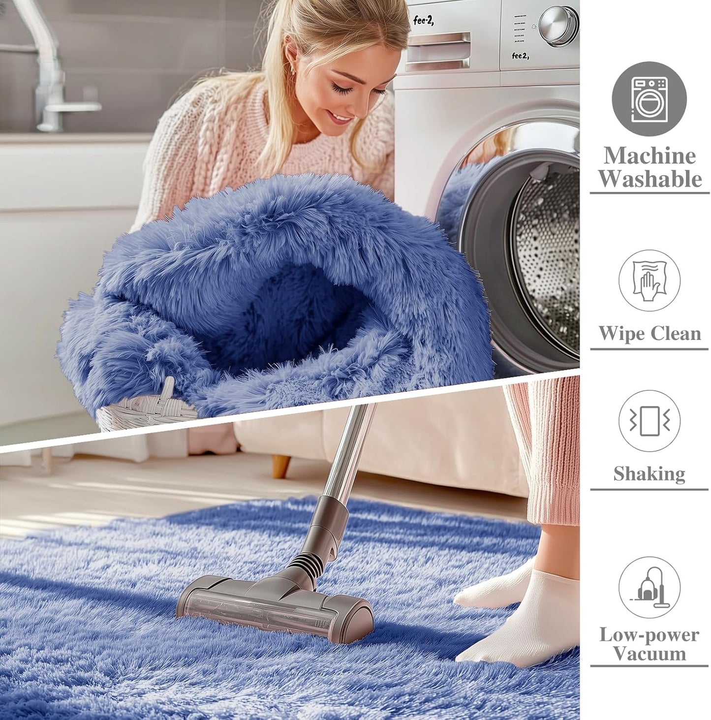 OLANLY Large Area Rug - Soft Fluffy Shaggy Indoor Carpet for Living Room & Bedroom | Denim Blue, 8x10 ft