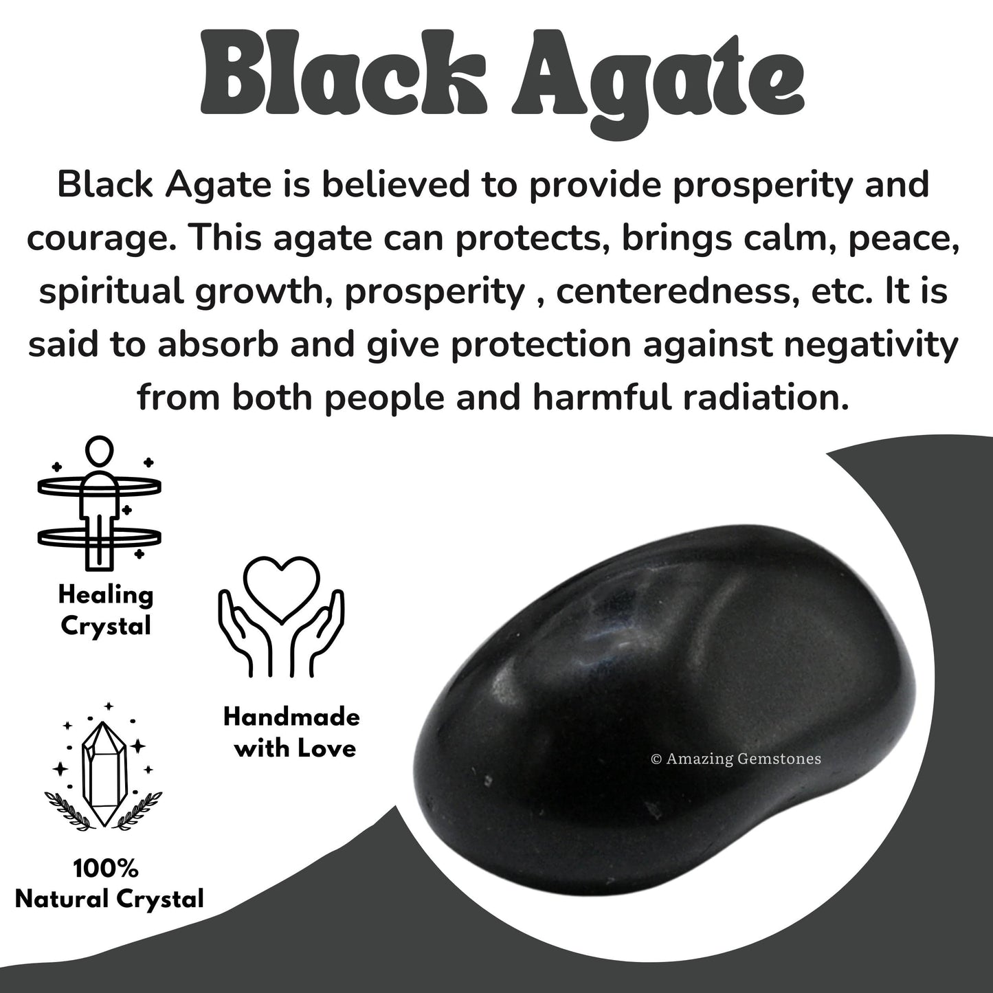 Amazing Gemstone Black Agate Crystals and Healing Stones Tumbled - 1 oz, Natural Healing Stones for Energy Balance, Stress Relief - Premium Polished Gems Rocks for Meditation and Wellness