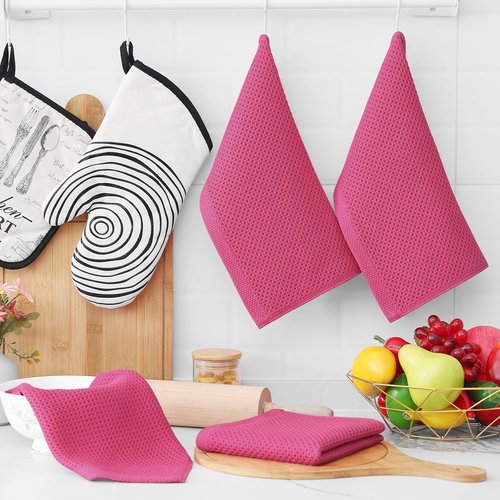 Homaxy 100% Cotton Dish Cloths - Ultra Soft & Absorbent Quick Drying Towels | 12x12 Inches, 6-Pack, Hot Pink