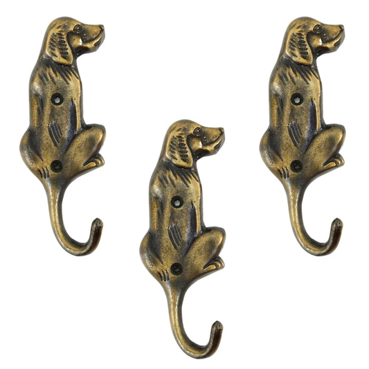 AYZCORP Set of 3 Cast Iron Dog Shape Coat Hooks Wall Art Decor-Dog Shape Hangers and Key Holder-Clothes Rack and Backpack Hanger-Coat Hooks Home Decor for Storage, Living Room,Hallway (Antique Finish)