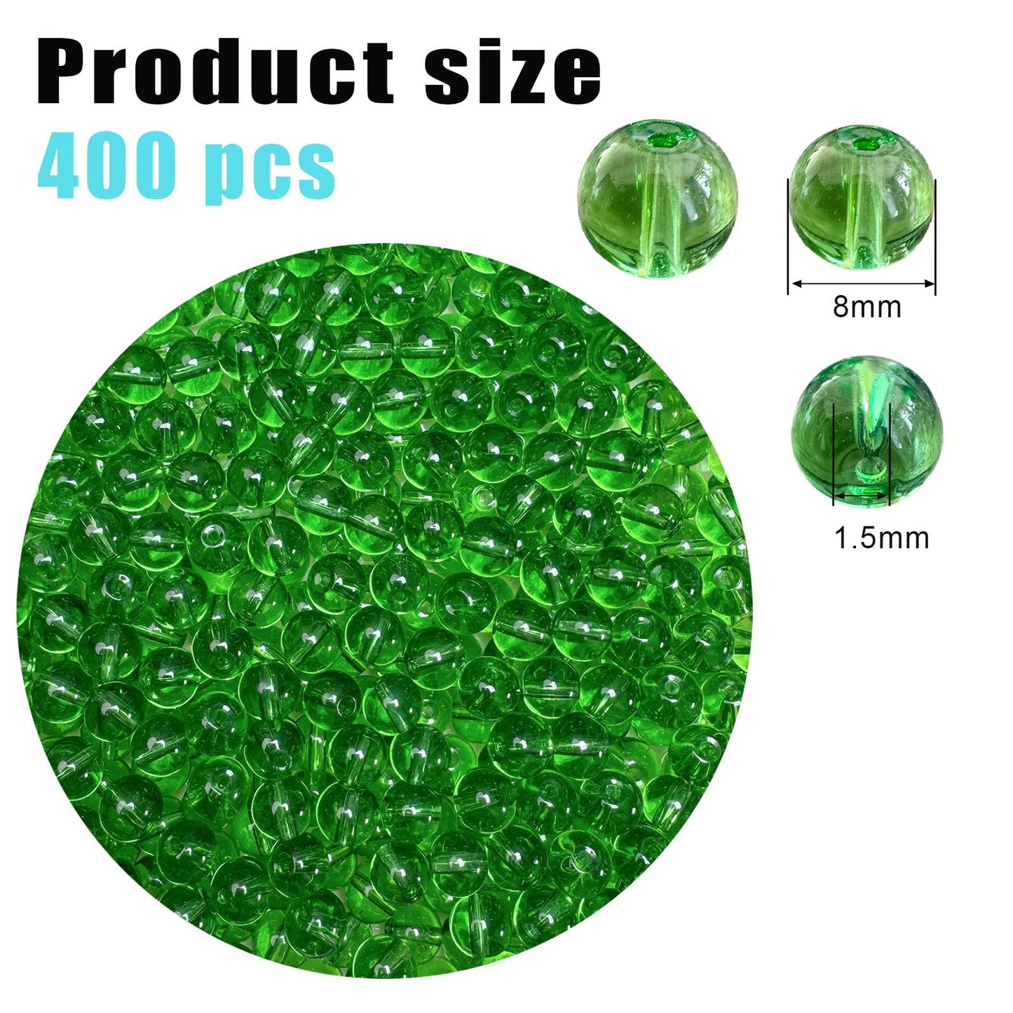 PAMIR TONG 400pcs 8mm Transparent Green Round Glass Beads for Bracelet Pretty Smooth Loose Beads for Necklace-Earring-Jewelry Making-Home Decor and DIY Crafts & Projects