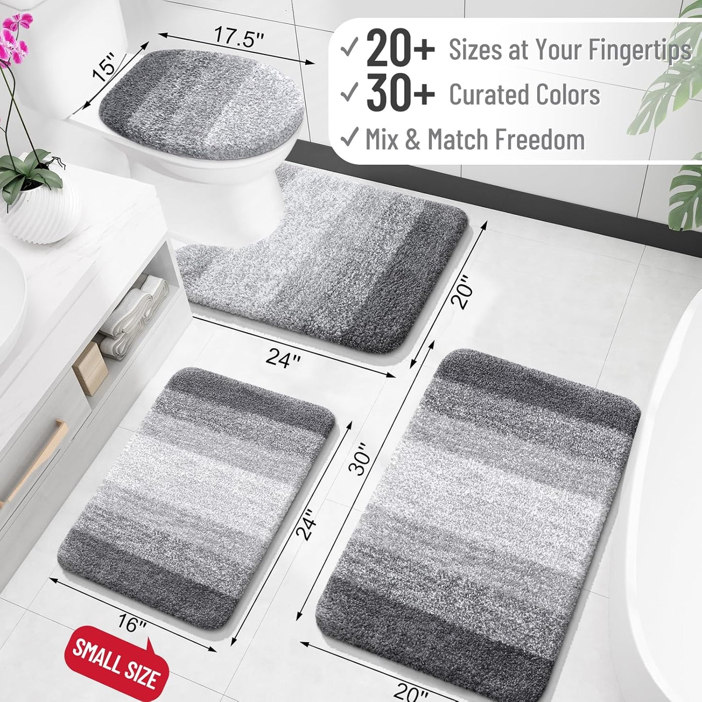OLANLY Large Bathroom Rug Mat - Extra Soft Microfiber, Quick Dry & Machine Washable | 40x24, Grey