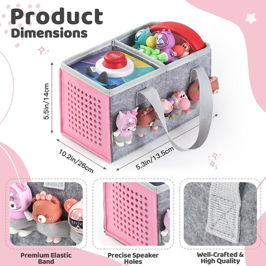 Carrying Case for Toniebox Starter Set and Tonies Figurines, Travel Felt Cloth Musical Toy Folding Bag for Toniebox 2 & Accessories (Pink)
