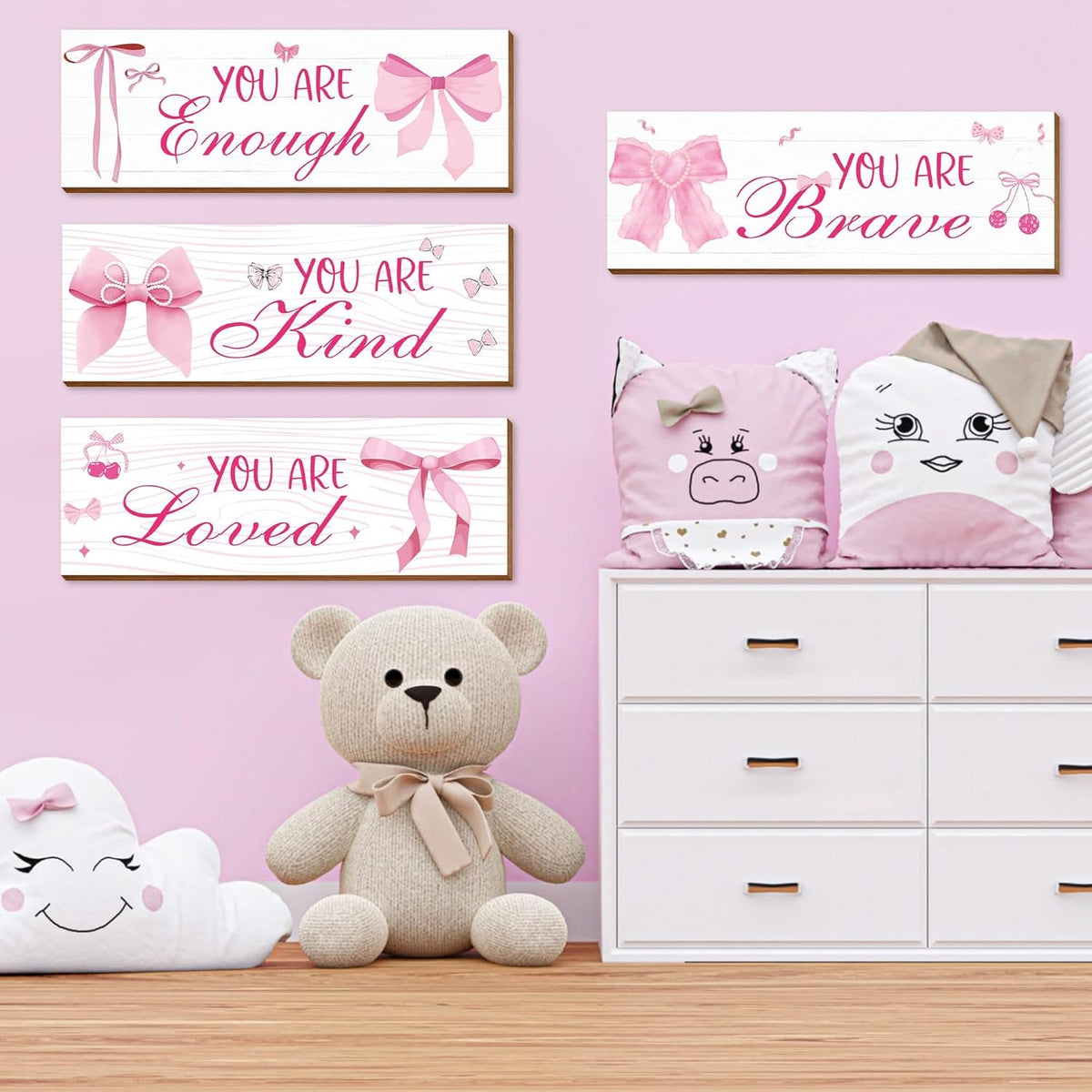 Skiennix Pink Wall Decor - 4 Pcs Inspirational Affirmations Art for Teen Girls' Rooms