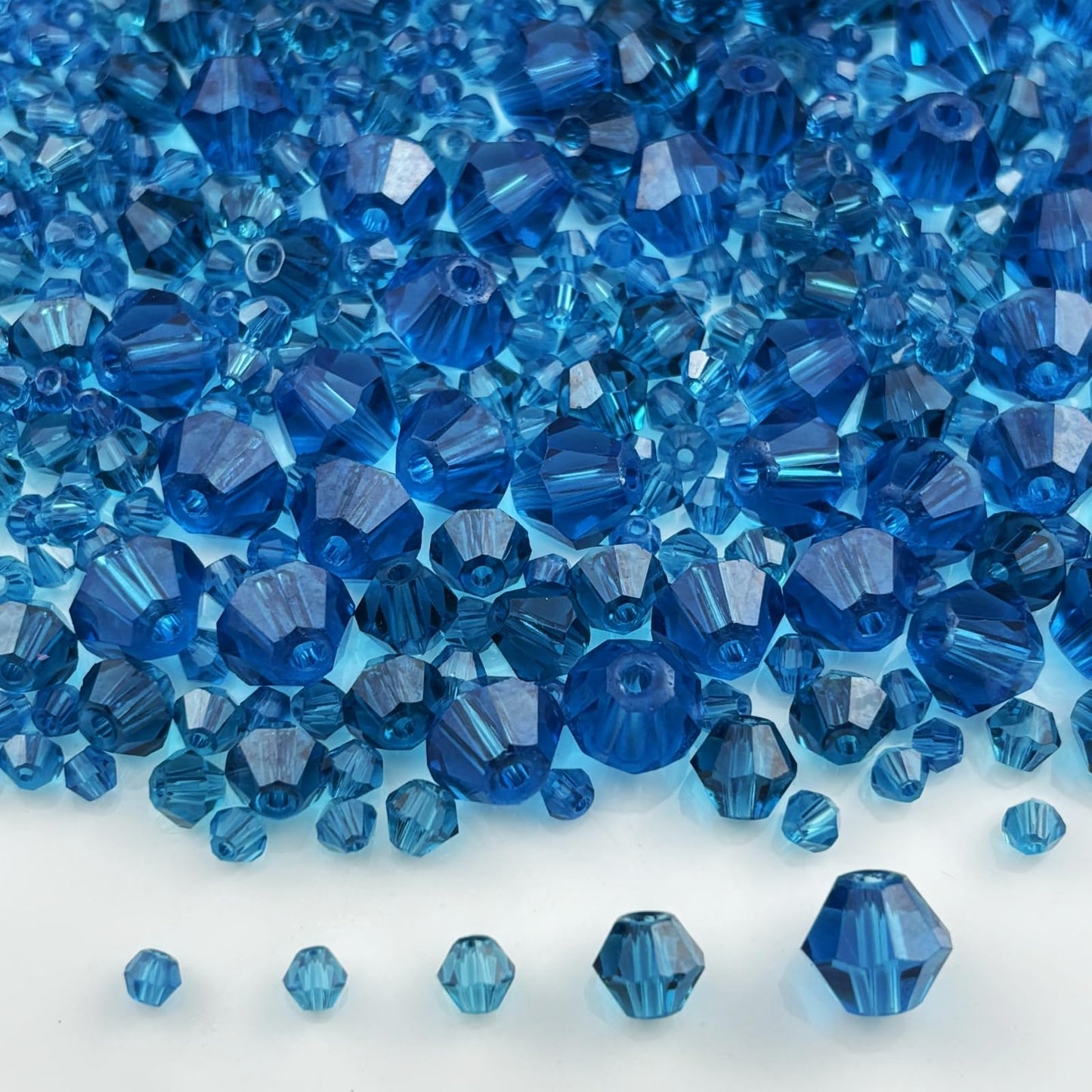 Pinhoollgo 1310pcs Bicone Crystal Glass Beads 2mm 3mm 4mm 6mm 8mm Faceted Crystal Spacer Beads for Bracelets Necklace Pendants Earrings DIY Jewelry Craft Making(Peacock Blue)