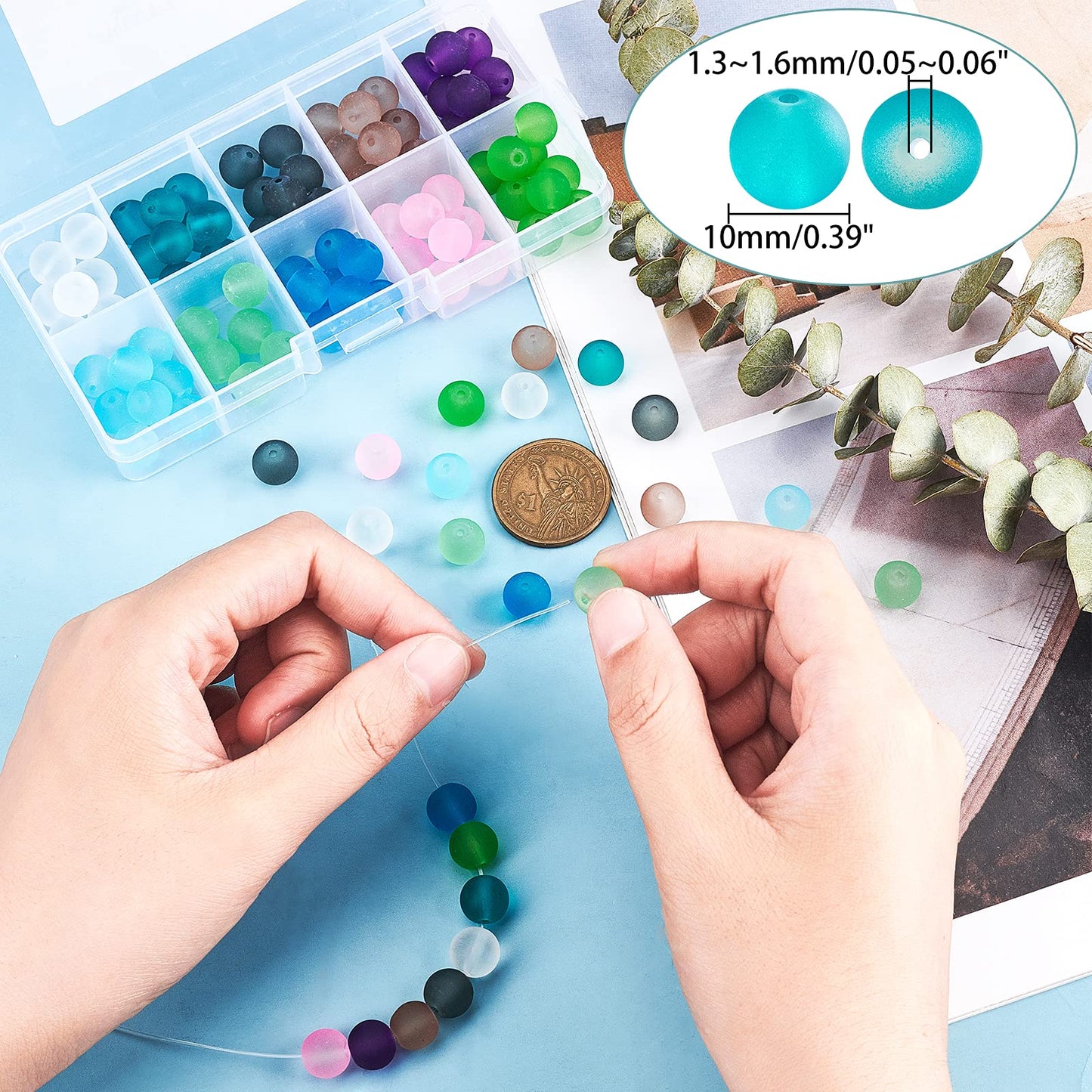 PH PandaHall 10mm Frosted Glass Beads 120pcs Bracelet Bead 10 Color Round Loose Beads Transparent Frosted Crystal Bead for Necklace Bracelet Earring Jewelry Making